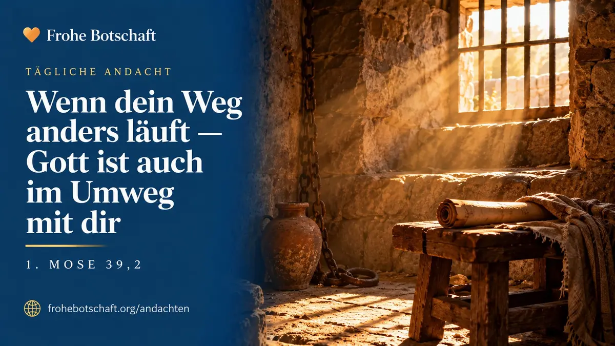 Frohe Botschaft Andachtskarte „Josef im Gefängnis" mit  Lichtstrahl in einer Steinzelle