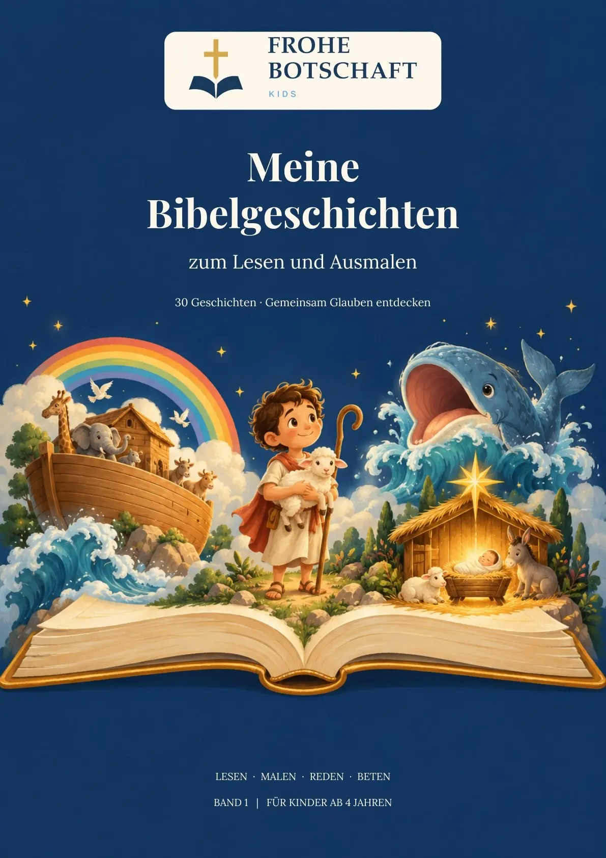 Cover: Meine Bibelgeschichten zum Lesen und Ausmalen – Frohe Botschaft Kids Band 1